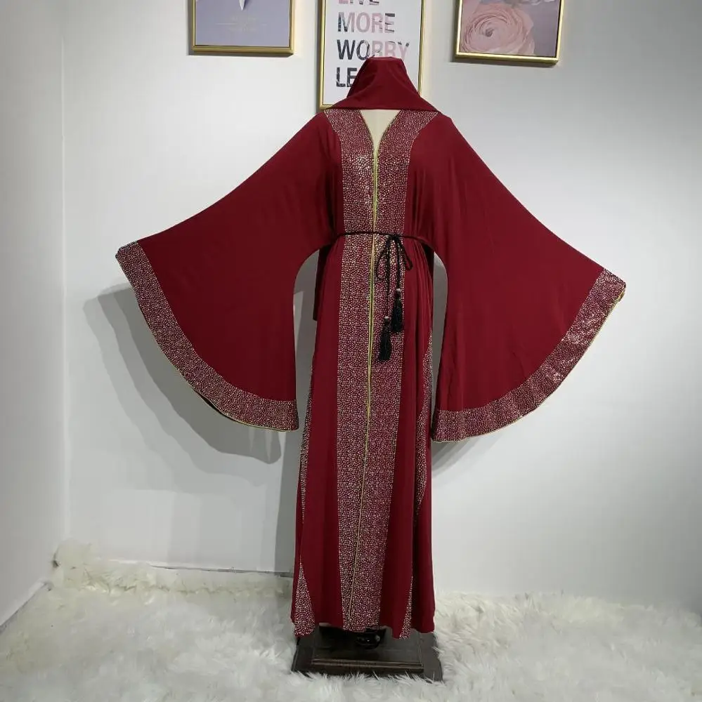 

LR260#luxury turkey fashion magnificent latest diamante design long abaya for muslim women long kimono dress robe dubai, Red,black,pink