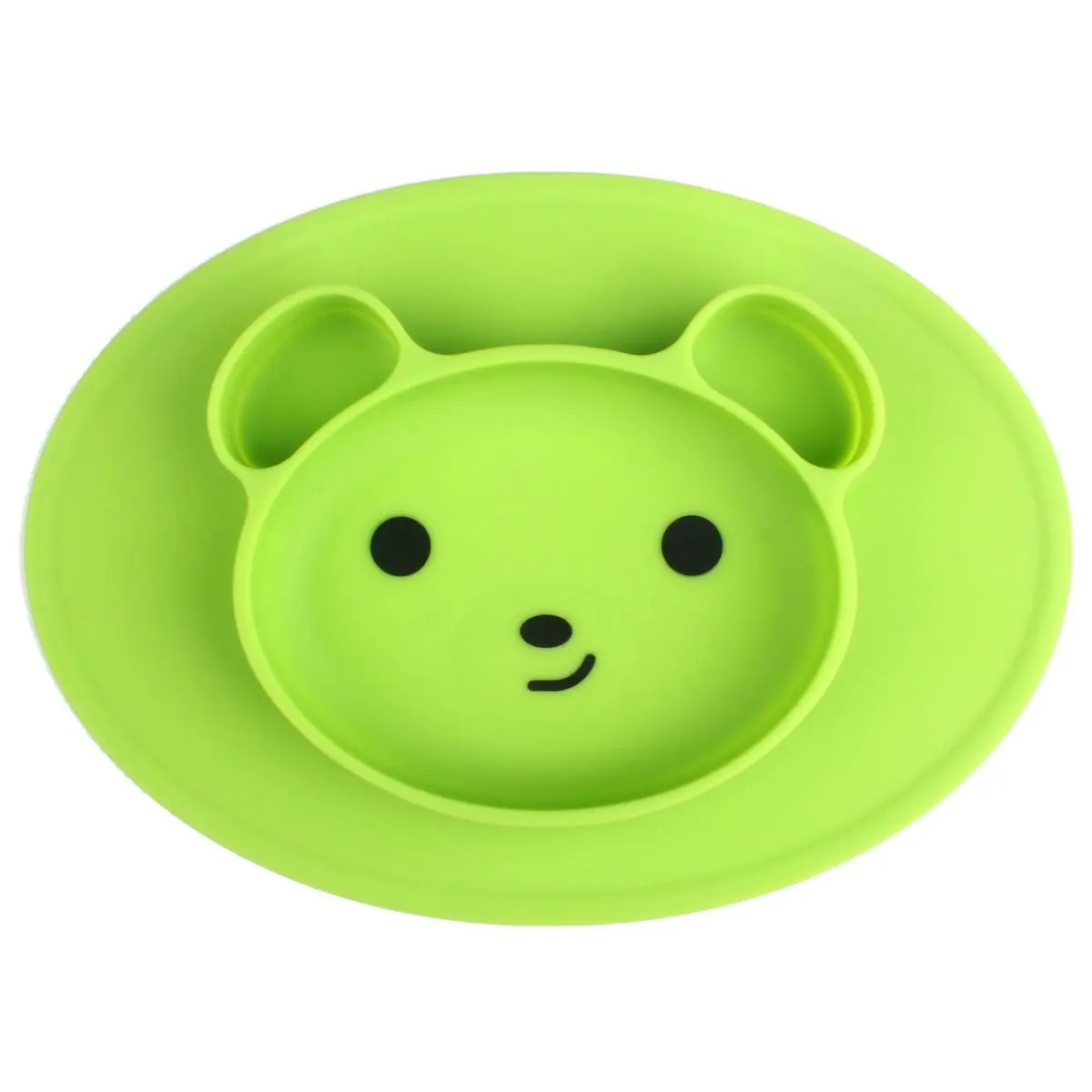 Baby Silicone Suction Placemat for Toddlers and Kids, Baby Portable Suction Plates BPA Free Bear Feeding Trays Dishwasher and Microwave Safe Fits Most High Chair Trays, Green