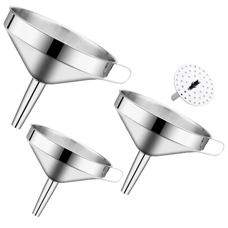 

Factory Supply Easy Hold Large Funnel Stainless Steel Hopper Set With Removable Strainer