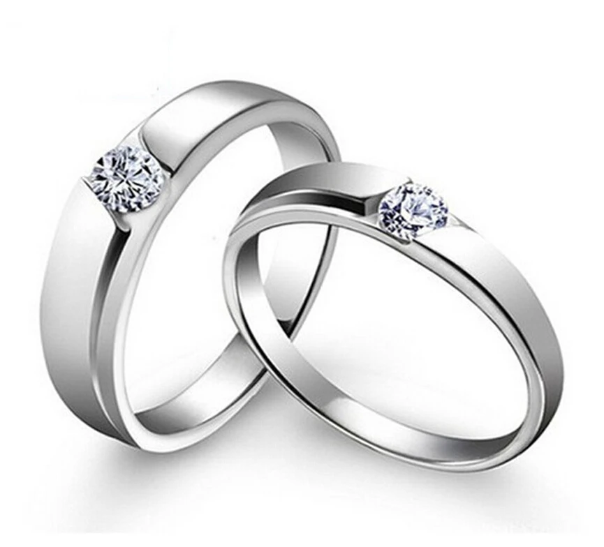 

silver wedding ring platinum plated Romantic CZ Lovers Rings Couples Rings free shipping, N/a