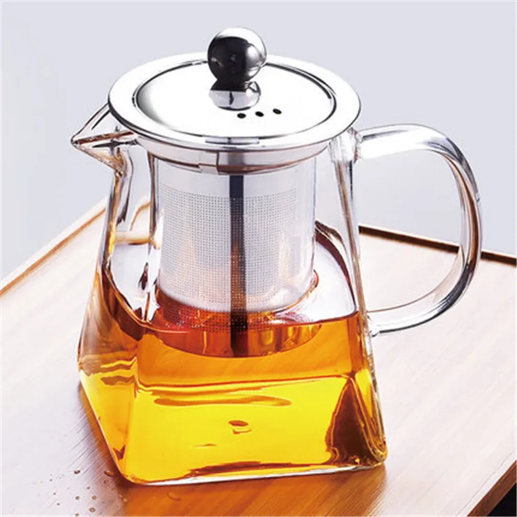 

New design square shape pyrex glass teapot with handle, Transparent