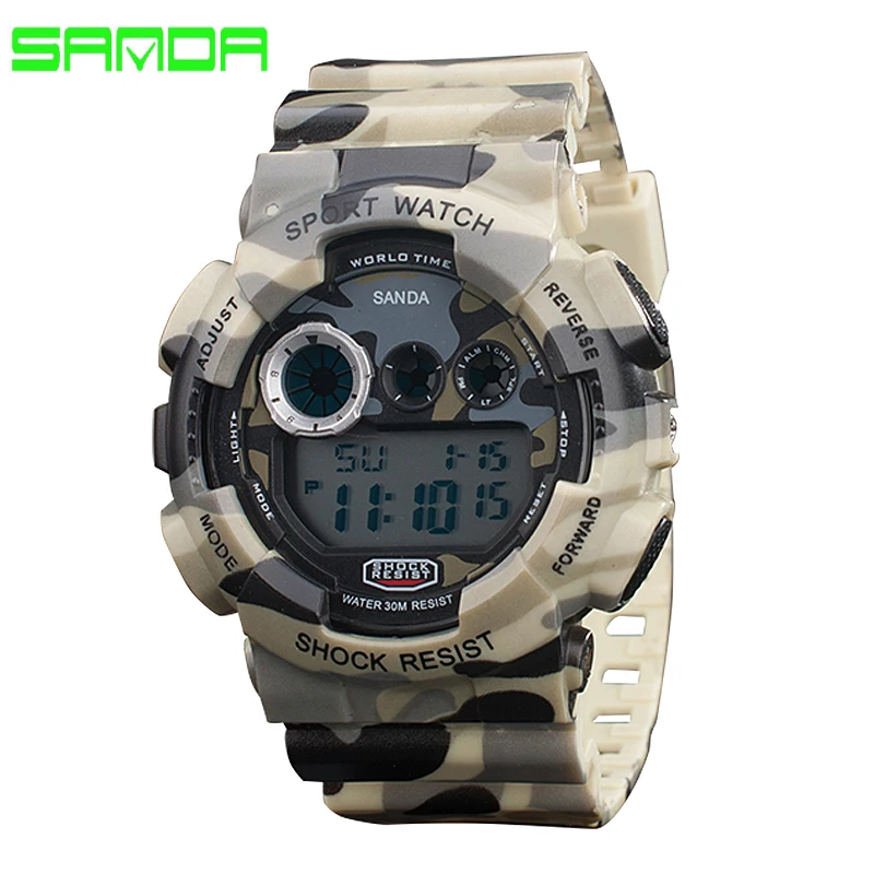 

SANDA Men's Watch Camouflage Waterproof Outdoor Sports Watches Camo Casual wristwatch LED digital watch relogio masculino 289