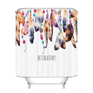 Image of Watercolor Decor Art DreamCatcher Feathers Design Native American Style Custom Print Waterproof Bathroom Shower Curtain