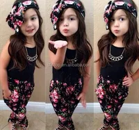 

Summer style Girls Fashion floral casual suit children clothing set sleeveless outfit +headband new kids clothes set