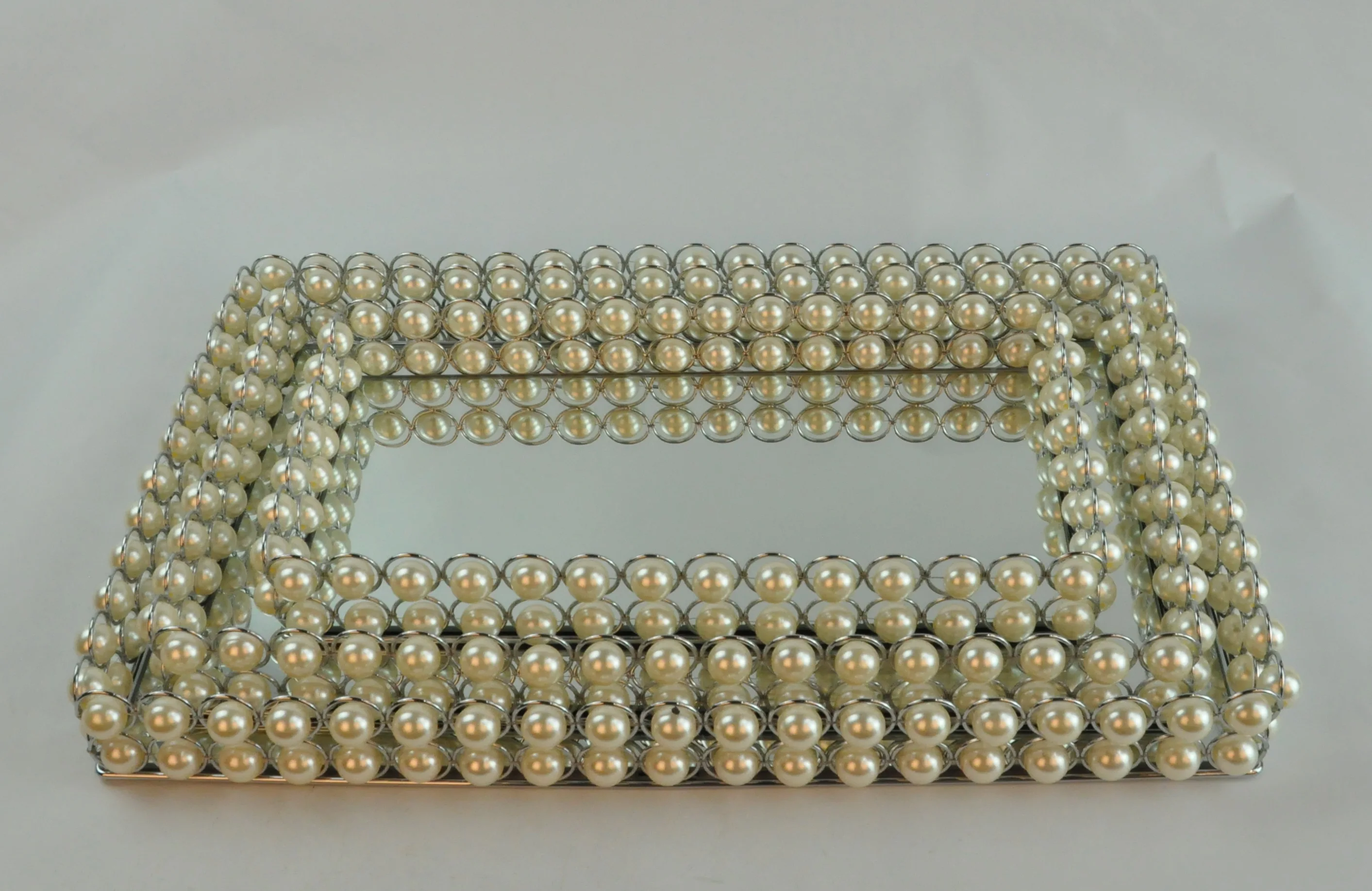 Luxury Mirrored Rectangular Pearl Beads Tray European Style Large