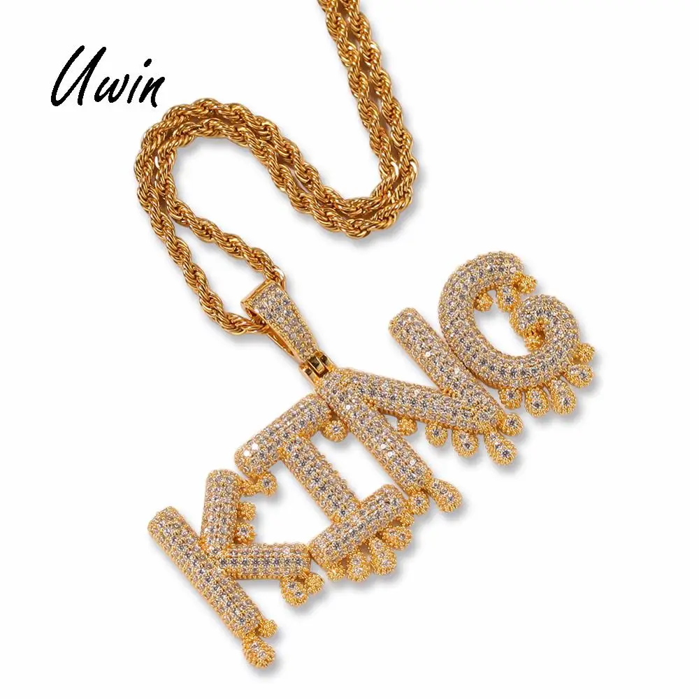 

Hiphop Iced Out CZ Alphabet Letter Numbers Water Dripping Charms Pendant Custom Name Necklace Women Men Jewelry