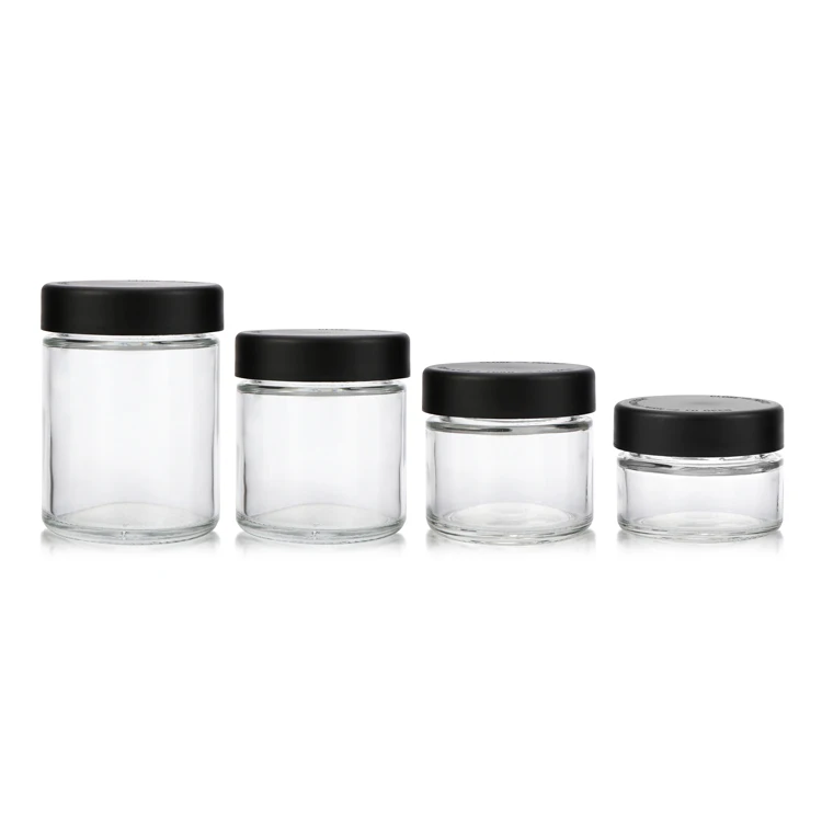 
Custom design round 1oz 2oz 3oz 4oz straight side food glass jar with child resistant lids glass jar child proof 