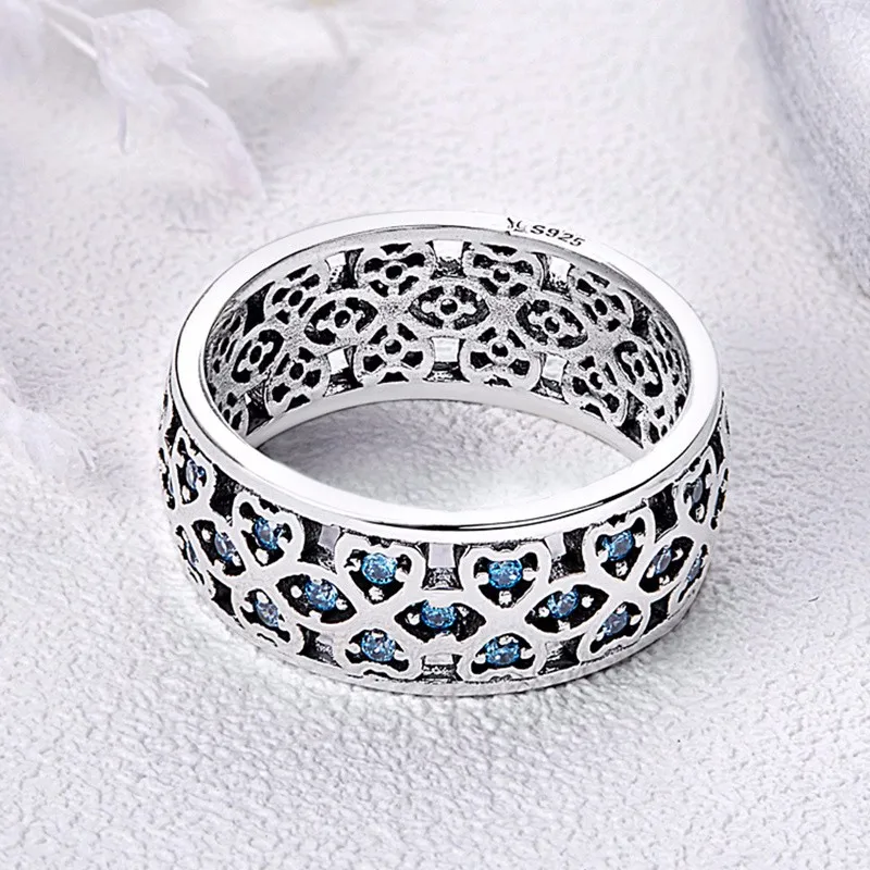 

Four-leaf blue zircon 925 sterling silver women ring