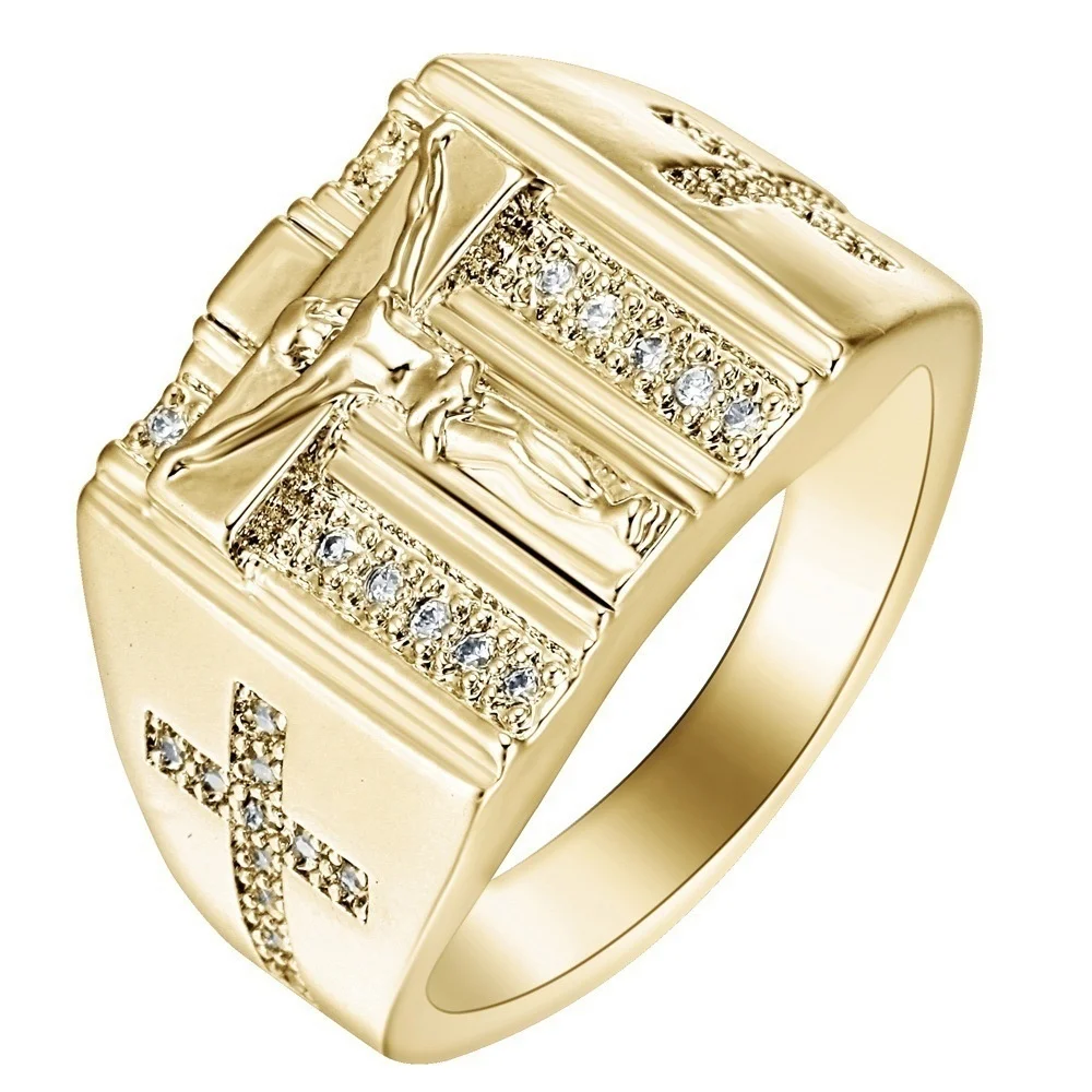 

Caoshi 14K Gold Plated Man Rings In Gold Creative Fashionable Cubic Zirconia Cross Ring Mens