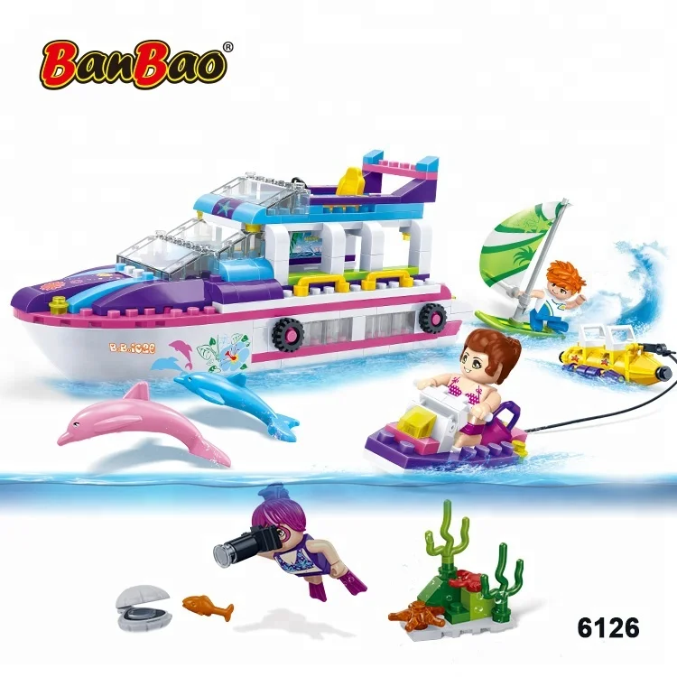 BanBao 6126 Educational DIY Plastic Bricks Yacht Boat Building Blocks Girl's Toy Gift Trendy beach series
