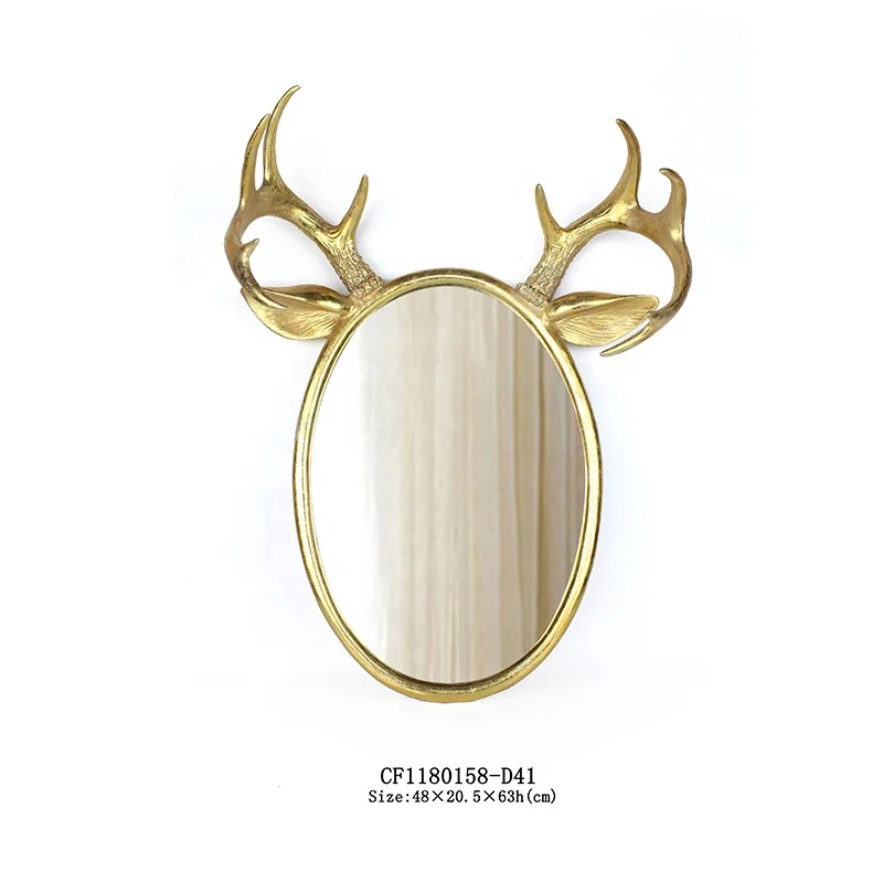 Resin Golden Moose Antlers Wall Mirror Decorative supplier