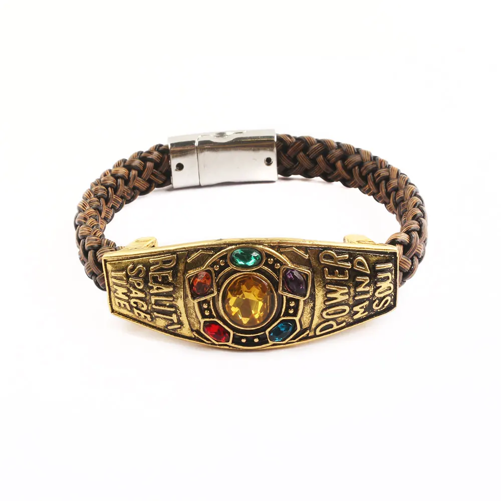 

New Arrivals Vintage Infinity Gauntlet Stone Thanos Woven Braided Leather Bracelet, Picture