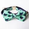 100% cotton navy whale high quality&gold accessories dog collar