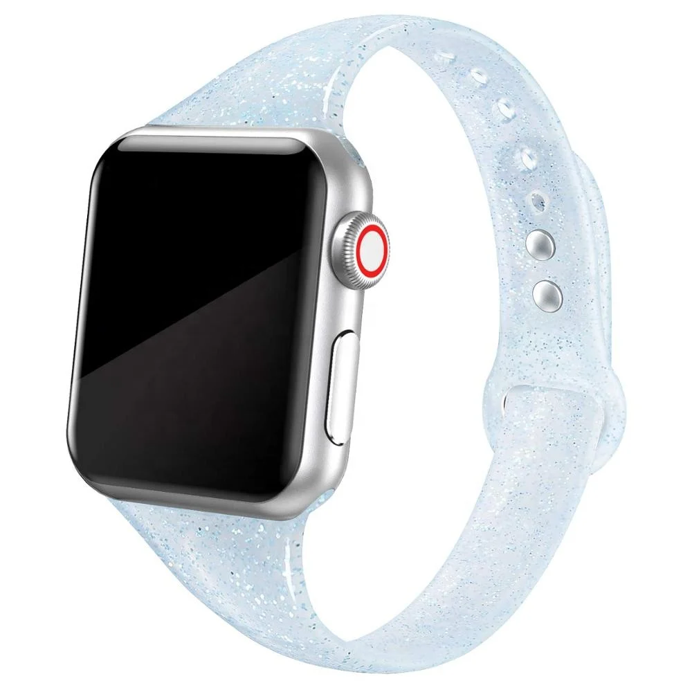 Shiny Bling Glitter Soft Slim Thin Narrow Small silicone sport replacement band for apple watch series