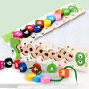 Wooden Rainbow Building Blocks String Digital Caterpillar Beads Educational Toys Rainbow Digital Caterpillar Beaded Toys