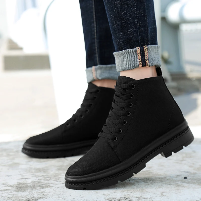 
Factory Height Increasing Black Waterproof Keep Warm Canvas High Neck Shoes For Men 