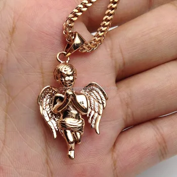 Hip Hop Rose Gold Angel Charm Pendant 