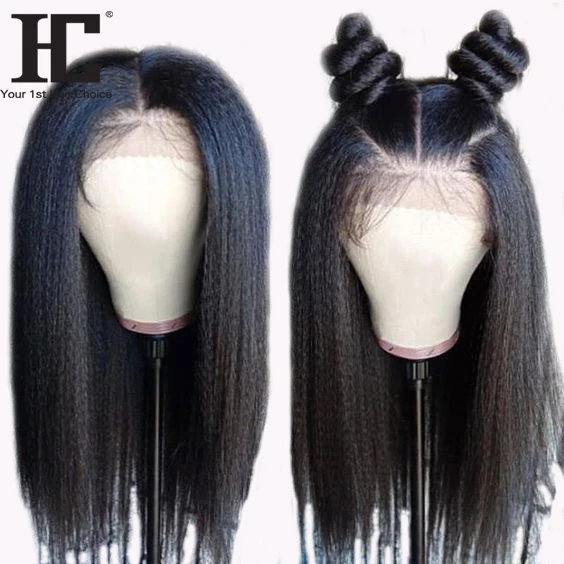 

Italian Yaki 360 Lace Human Hair Wigs For Black Women Kinky Straight Lace Front Wigs Brazilian Remy Pre Plucked Bleached Knots