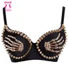 Steampunk Gold Skeleton Hand Spikes Rivet Studs Decoration Black Club Party Brassiere Push Up Bra Sexy Underwear Women Intimates