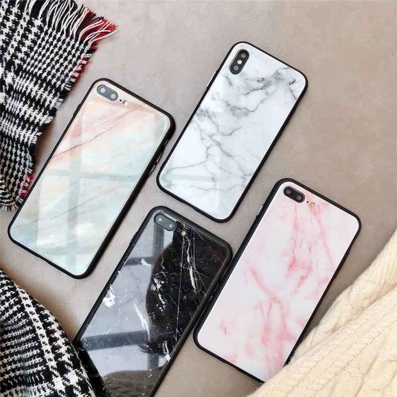 Full Protection Anti Shock tempered glass for iphone hard case marble
