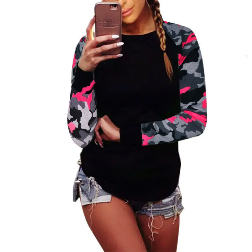 FY Women Clothing New Autumn Tops Long Sleeve T Shirts Women Casual Splicing Printing Long Sleeve Blouses Plus Size Five Colors