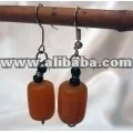 Deep Orange African Amber Bead Earring - Kenya