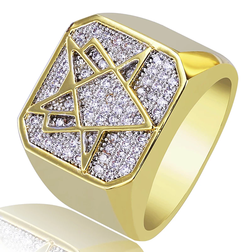 

AP20655 Custom wholesale fashion gold hip hop ring jewelry Geometry ring for men