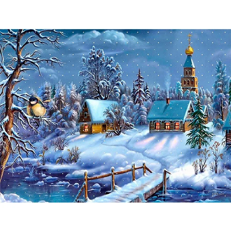 High Quality Landscape Diamond Painting Village Snow Scenery Acrylic Ab ...