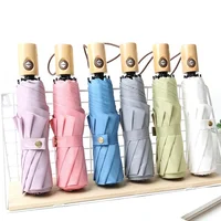 

2019 High quality wholesale auto open auto close promotion 3 fold umbrella with wooden handle 6 colors option