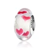 Wholesale Love pink heart murano glass silver bead for bracelet