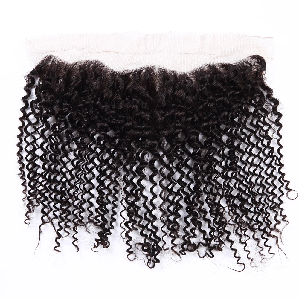 

Kinky Middle part natural black brazilian human hair 10-22"13x4 pre plucked frontal lace closure