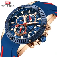 

Mini Focus 2019 Man Fashion Watch Blue Rose Gold Rubber Strap 3D Bolt 3 Dials Waterproof Top Brand Luxury Sports Mens Watches