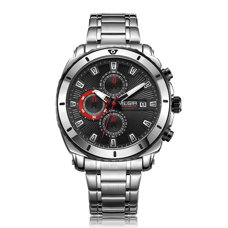 

MEGIR 2075 Top Luxury Brand Men Stainless Steel Quartz Watch Business Chronograph Clock