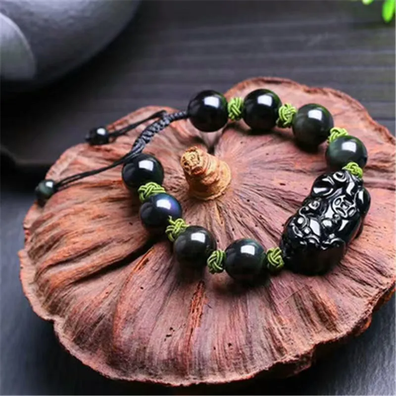 

Wholesale Natural Obsidian Bracelet PiXiu Brave Troops Adjustable Men Bracelet Buddhist Amulet Jewelry Fashion Accessories Gift