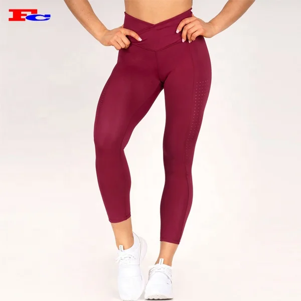 

Cross Band Side Mesh 7/8 Woman Iycra Leggings For Sports Custom Made Tummy Control Yoga Pants Wholesale, Customized colors