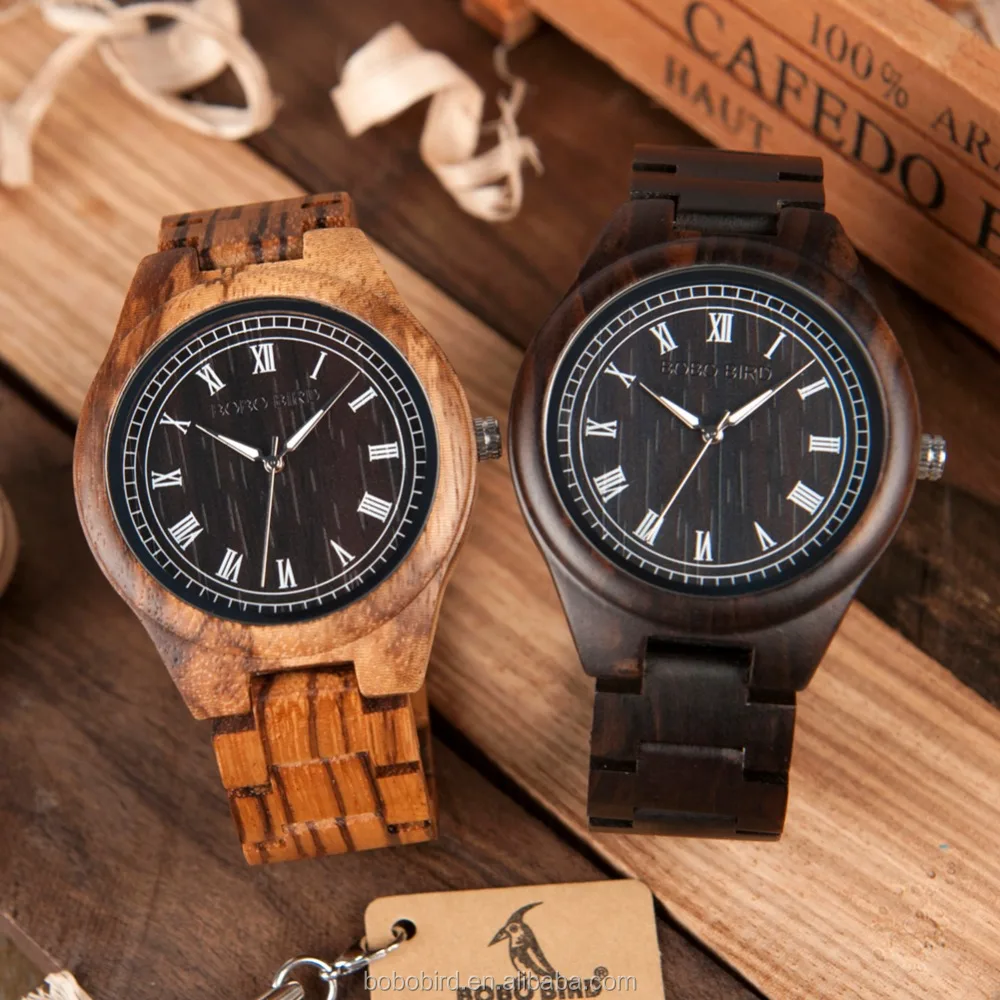 

BOBO BIRD Vintage Men Quartz Wooden Watches Ebony Zebra Wooden Band Super Male Clocks Drop shipping