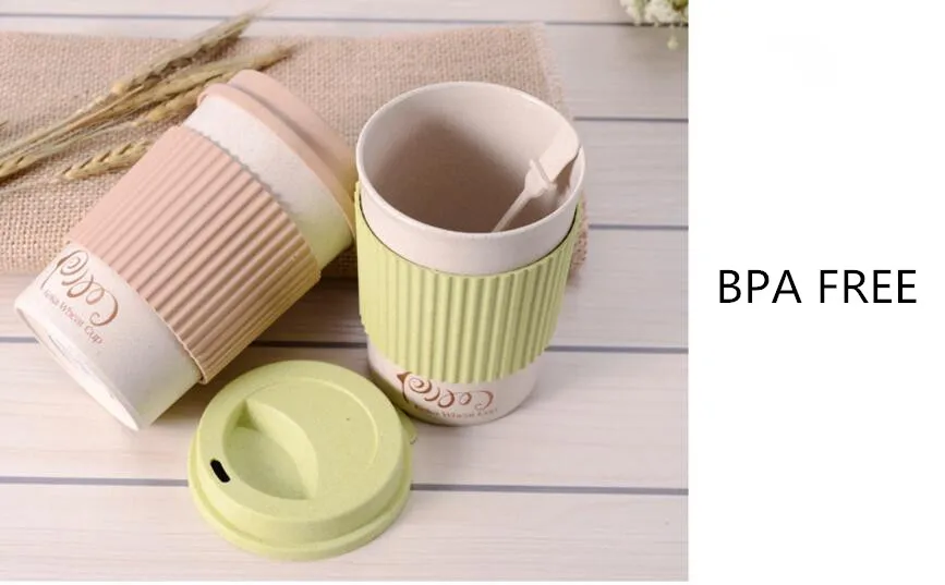 Nature Custom Color 350 ML Wheat Straw Cup, Plastic Cup With Straw
