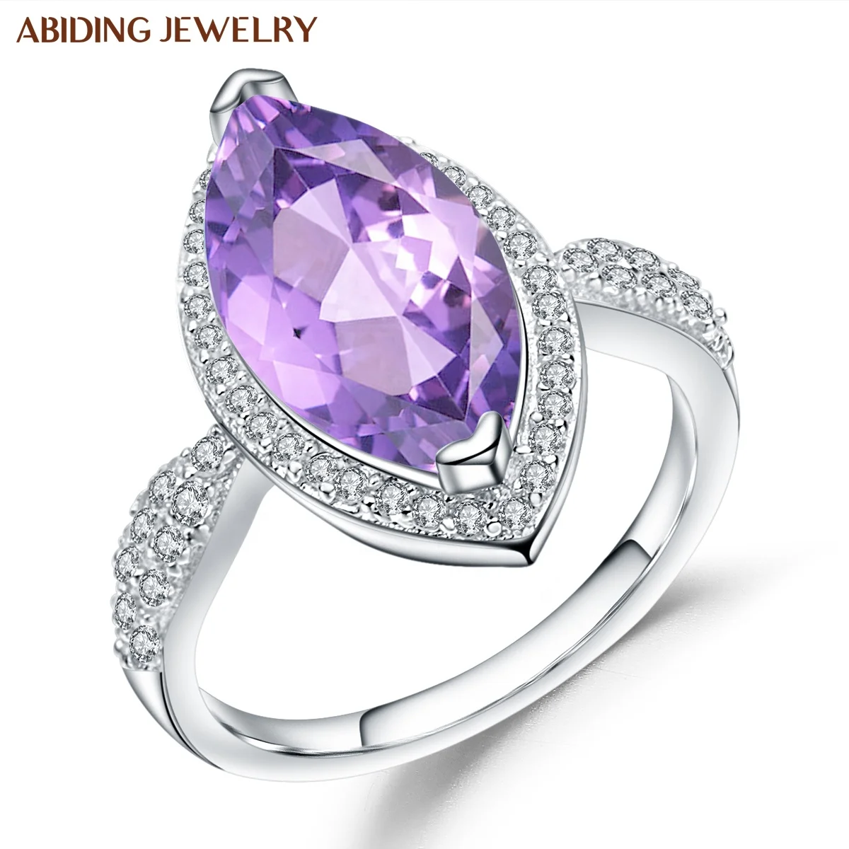 

Abiding Fashion Design Wedding Marquise Gemstone Ring Silver Elegant Classic Amethyst 925 Sterling Rings For Women Fine Jewelry