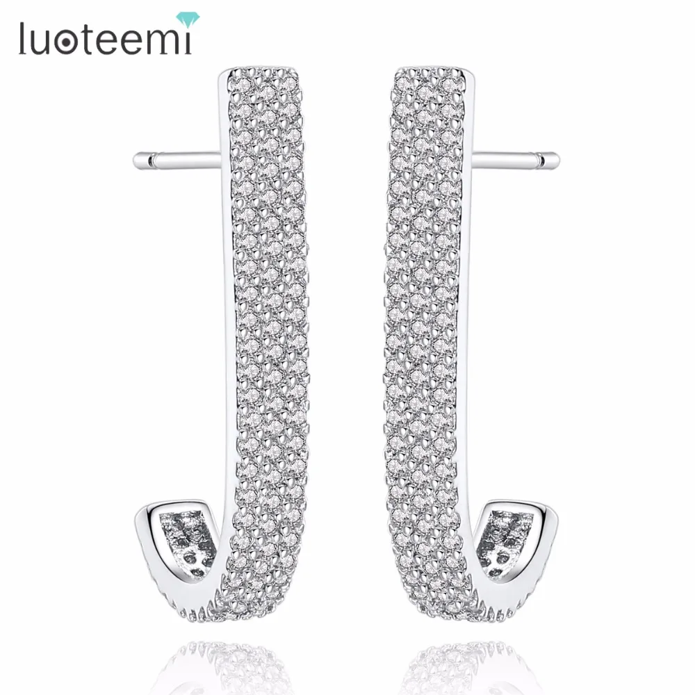 

LUOTEEMI Delicate Elegant Refinement Hook Shiny Stud Earrings Clear Color Geometric CZ For Women Friend Gift