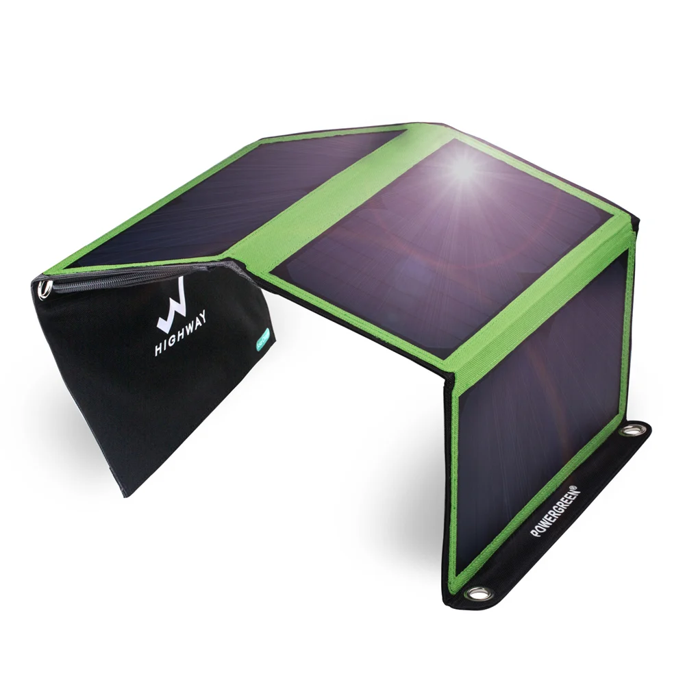 

PowerGreen 21W Foldable Solar Powered Panel Charger with Dual USB Ports for Phone, Red;blue;green