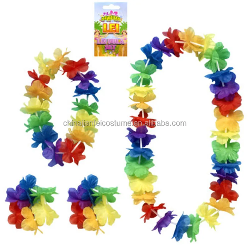 Hawaiian Set Hula 4 Piece Flower Garland Set Lei Set Hula Beach Hen Party