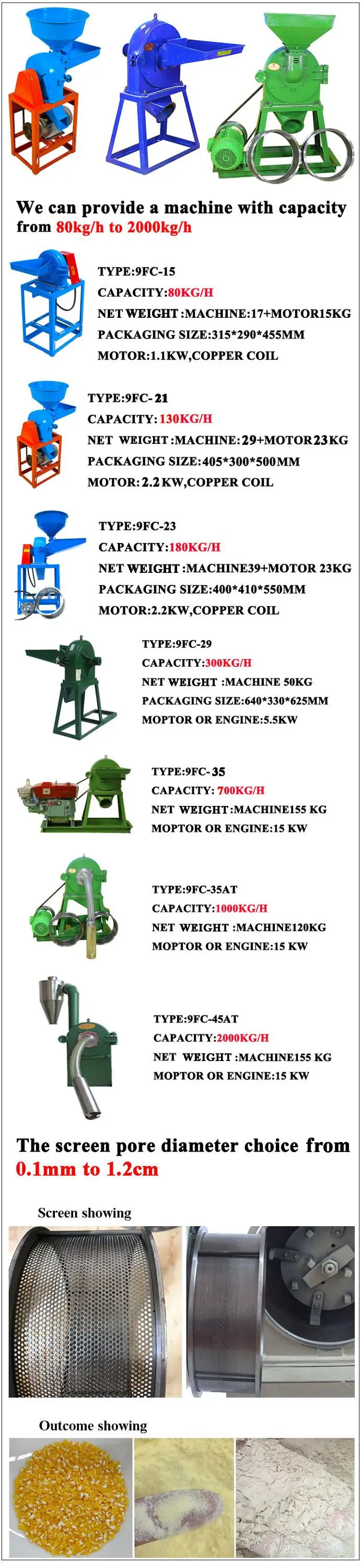 heli 9FC-45AT type 2000 kg per hour grain corn beans grinder crusher flour mill machine