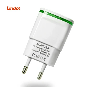 Amazon Hot Selling USA Euro LED Chargers Mobile Phone Dual Port 5V 2A USB Wall Charger