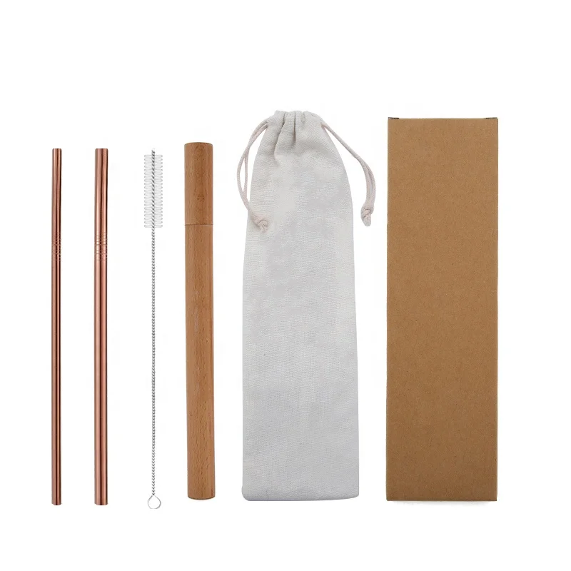 

Custom logo reusable stainless steel 304 metal drinking straws with beech wood box, Silver;gold;rose gold;black;rainbow