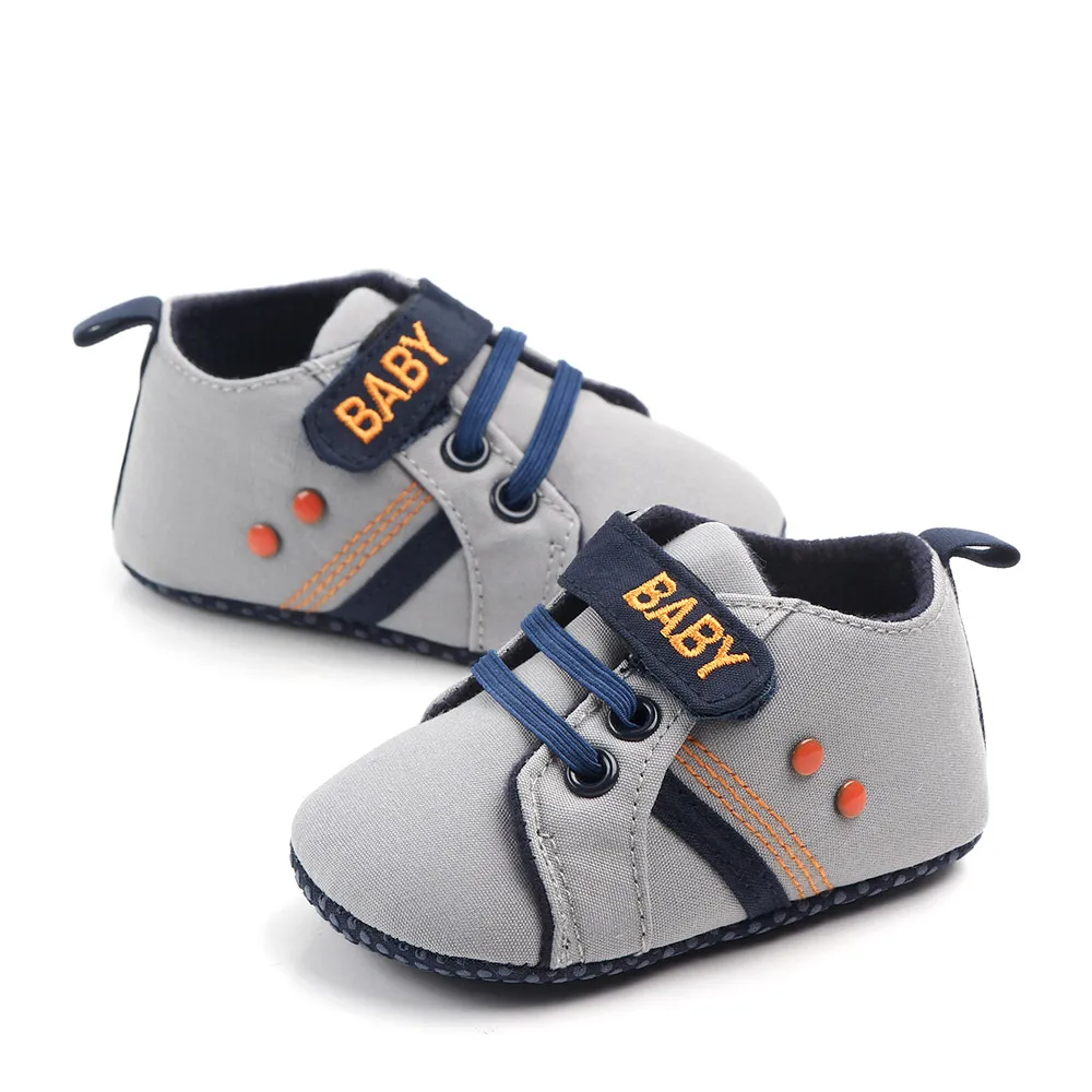 

Newborn baby boy canvas high top soft bottom baby shoes, Blue/black/grey