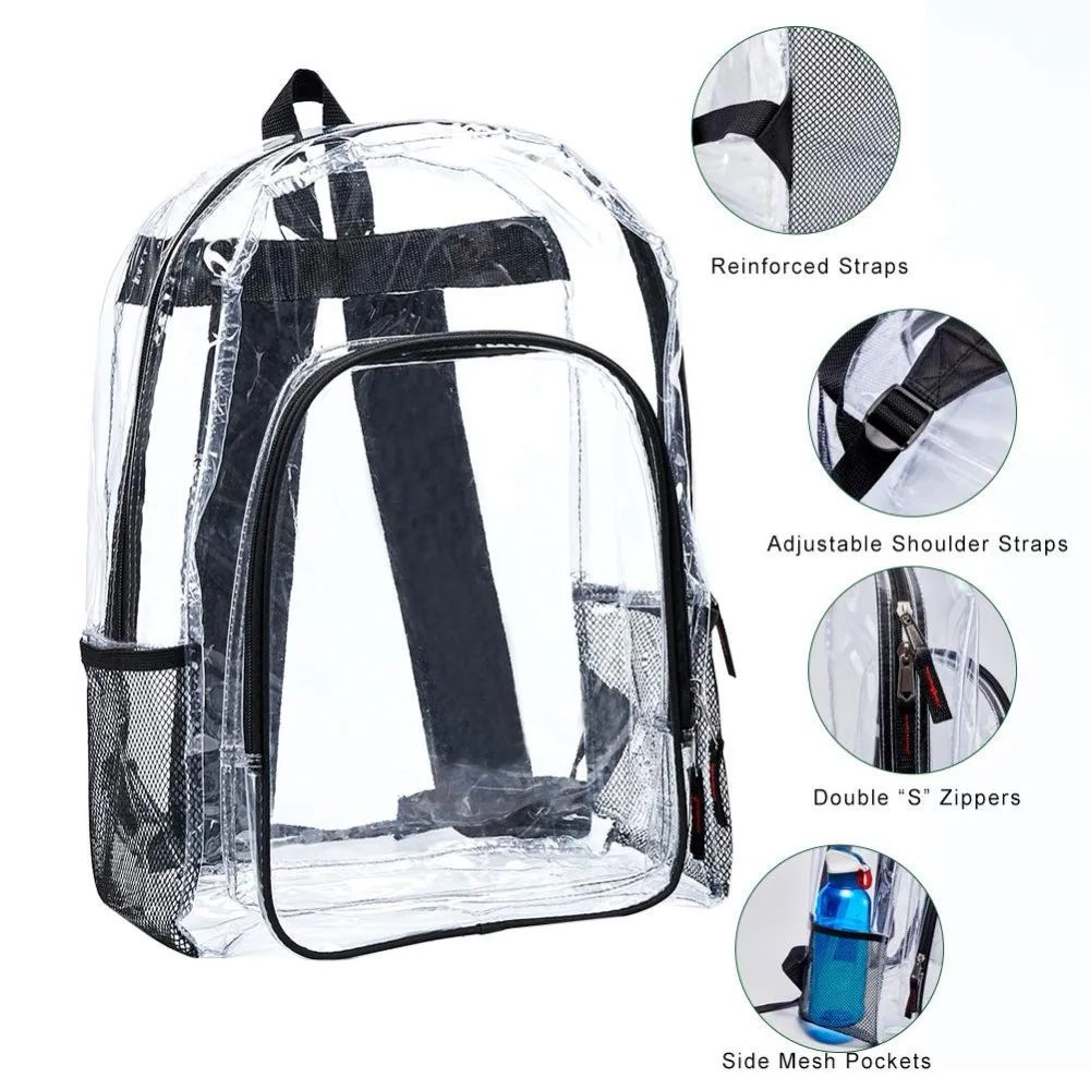 Clear Transparent Backpack,Heavy Duty Multipockets Bookbag,Clear Pvc