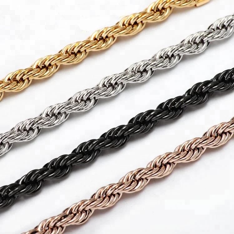 

2/3/4/5/6/7mm wholesale chain necklace diamond cut 316l stainless steel silver black rose 14k 18k real gold filled rope chain, Gold,silver,black,rose gold