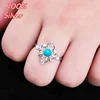 925 Sterling Silver Female Diy Ring Blank Inlaid 5mm Turquoise Round Ring Open Plated Platinum Setting