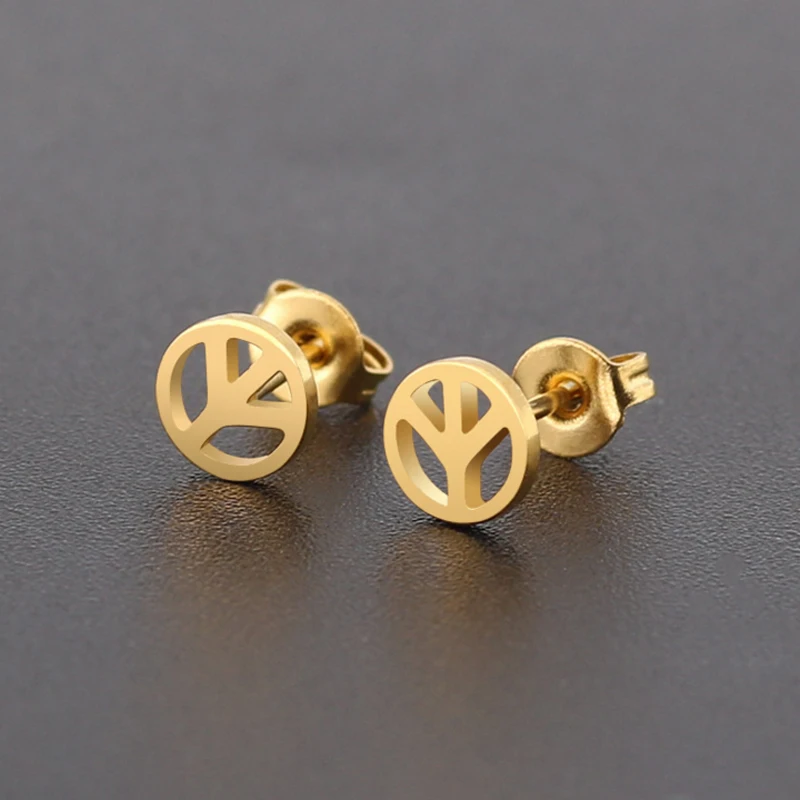 Kids 5mm Peace Sign Screw Back Earrings in 14k Yellow Gold 