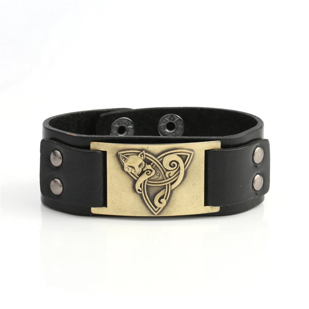 

Fox Smart Symbol Celtic Knot Leather Wristband Bracelet for Man and Women
